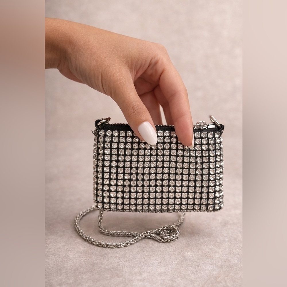 Elegant Silver Rhinestone Mini Crossbody Bag